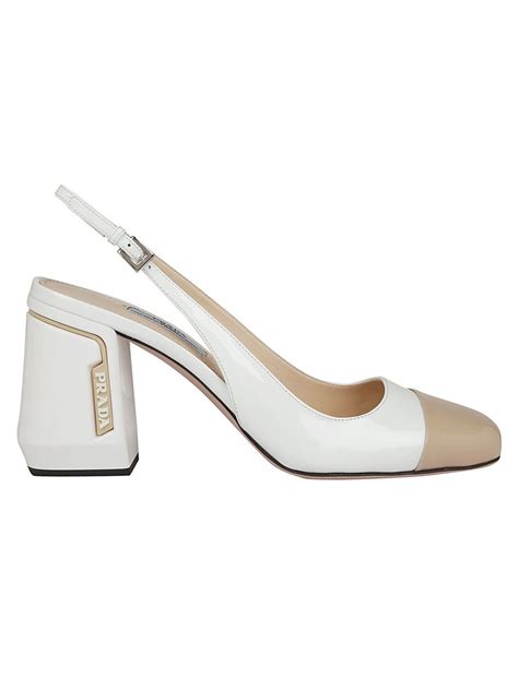 prada 85 two-tone smooth and patent-leather slingback pumps|Prada 85 two.